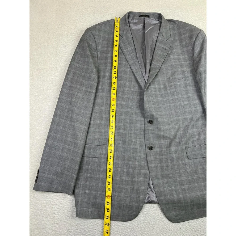 Tessuto Blazer Mens 46L‎ Long Gray Plaid Super 120s Wool Italy Made USA Classic